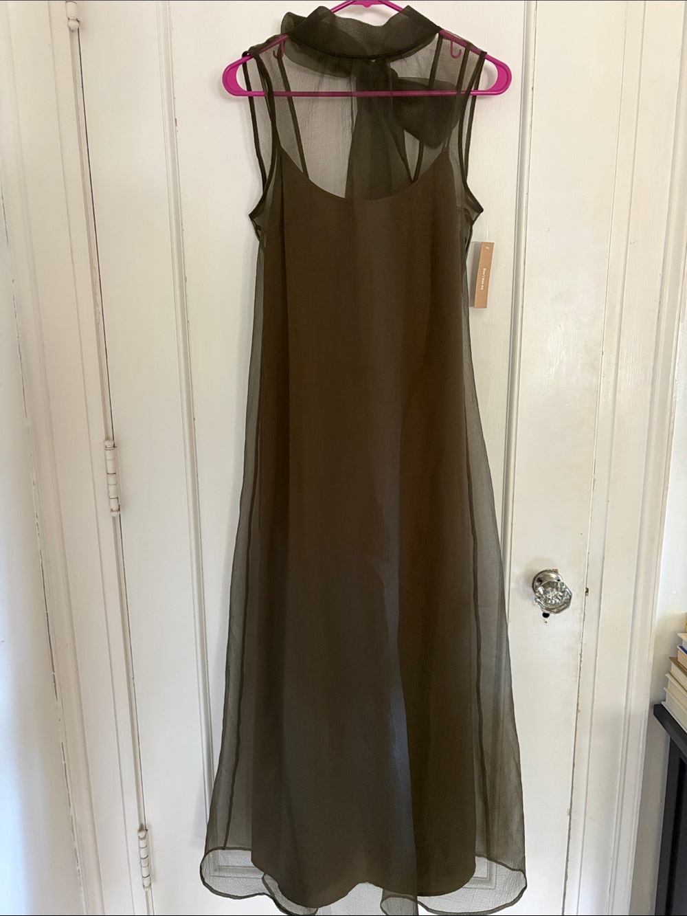 Olive Green Sheer Overlay Maxi Dress